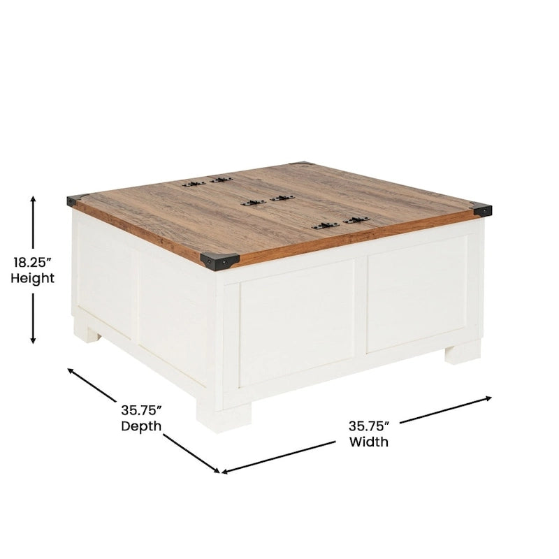 Farmhouse Coffee Table with Hinged Lift Top and Storage