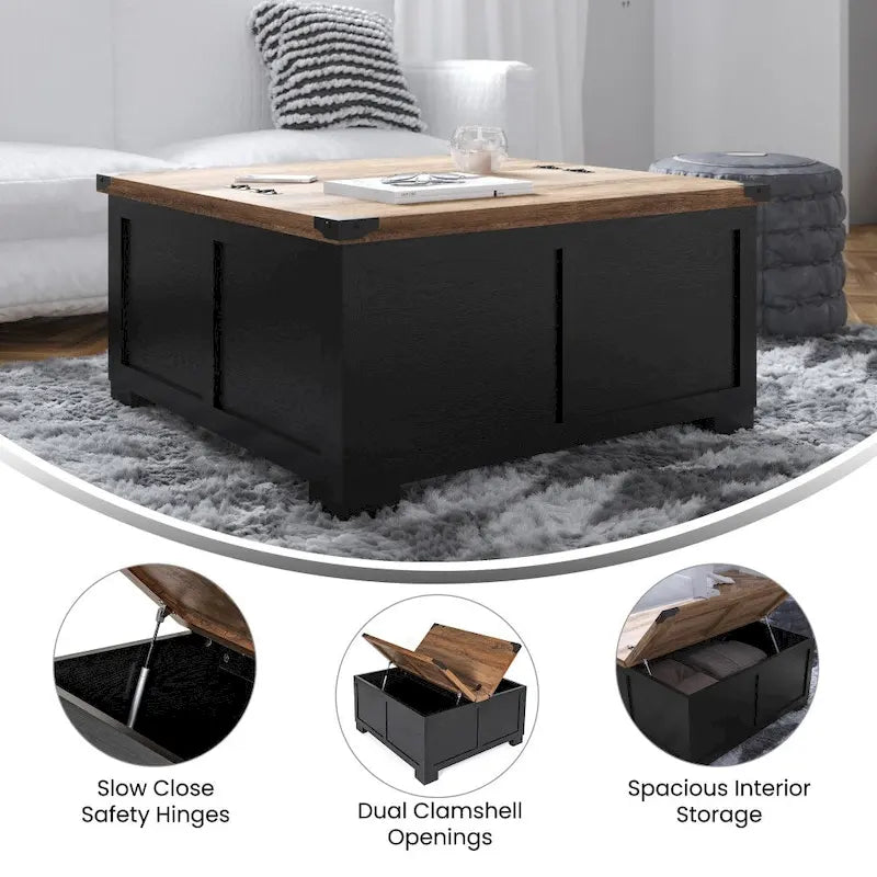 Farmhouse Coffee Table with Hinged Lift Top and Storage
