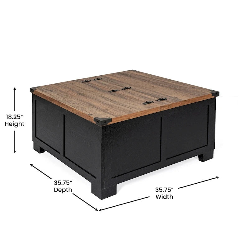 Farmhouse Coffee Table with Hinged Lift Top and Storage