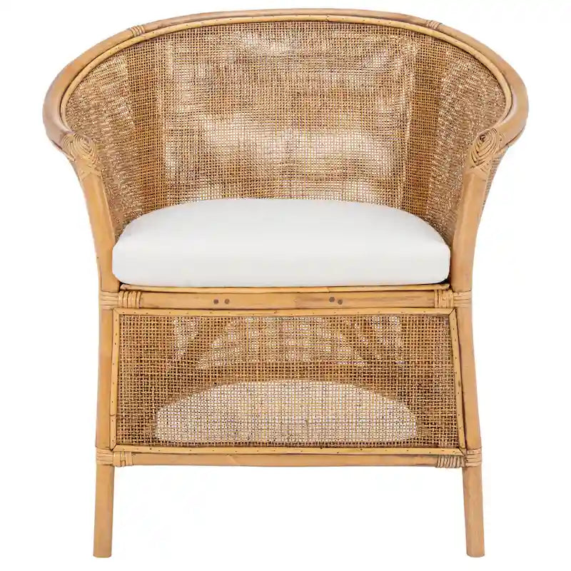 Rattan Honey Brown Accent Chair with Cushion - 29.9 W x 25.6 L x 31.5 H - 30Wx26Dx32H
