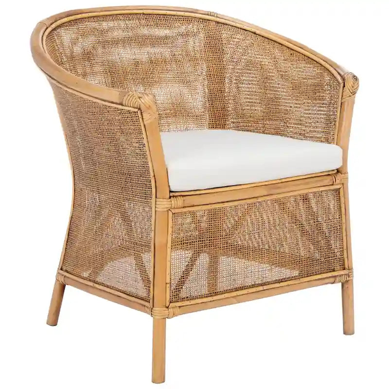 Rattan Honey Brown Accent Chair with Cushion - 29.9 W x 25.6 L x 31.5 H - 30Wx26Dx32H