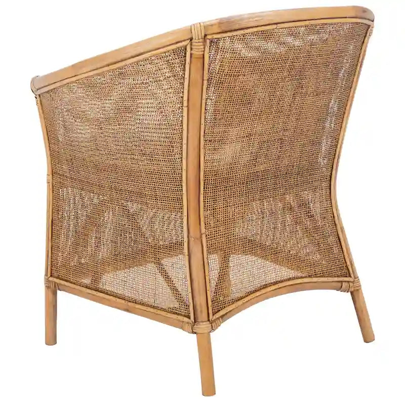 Rattan Honey Brown Accent Chair with Cushion - 29.9 W x 25.6 L x 31.5 H - 30Wx26Dx32H