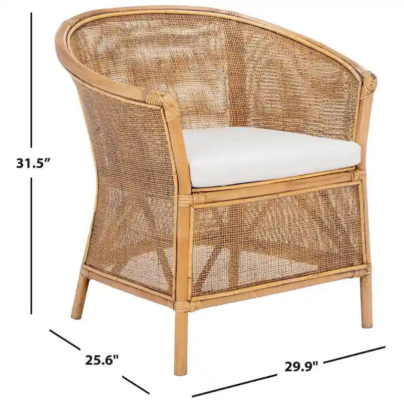 Rattan Honey Brown Accent Chair with Cushion - 29.9 W x 25.6 L x 31.5 H - 30Wx26Dx32H