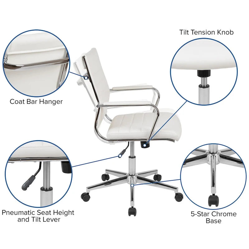 Mid-Back LeatherSoft Contemporary Ribbed Executive Swivel Office Chair
