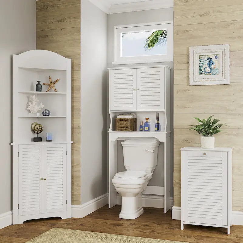 Tilt-Out Laundry Hamper Cabinet with Removable Cloth Storage Bag - White