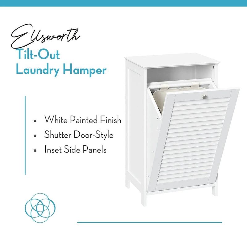 Tilt-Out Laundry Hamper Cabinet with Removable Cloth Storage Bag - White