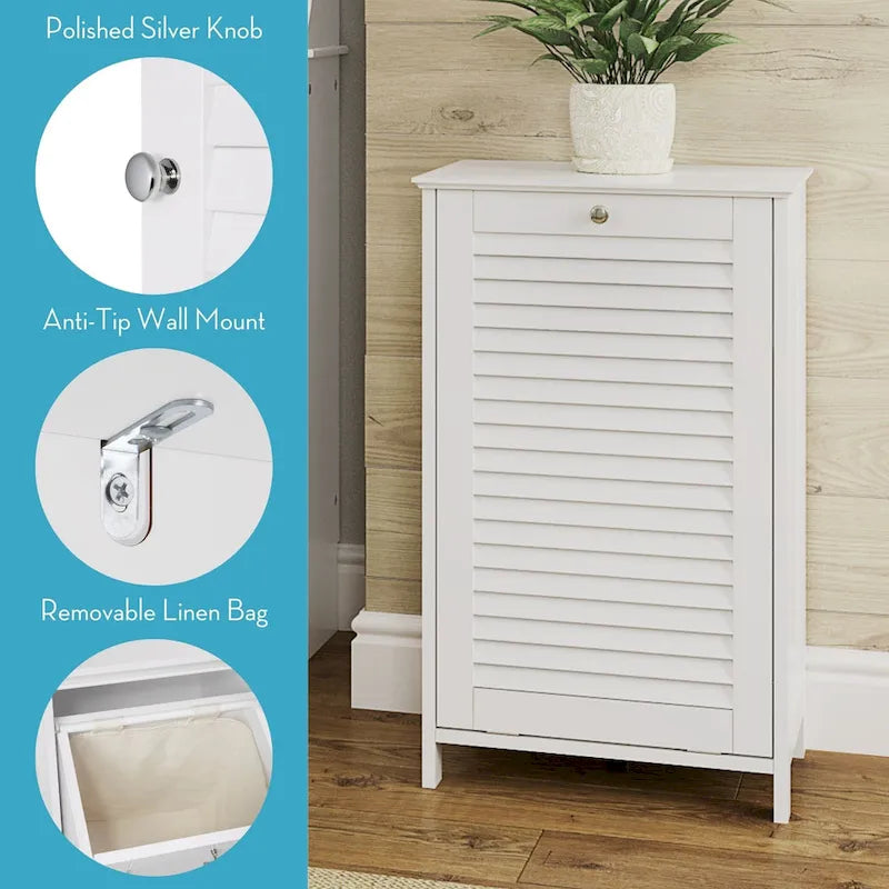 Tilt-Out Laundry Hamper Cabinet with Removable Cloth Storage Bag - White