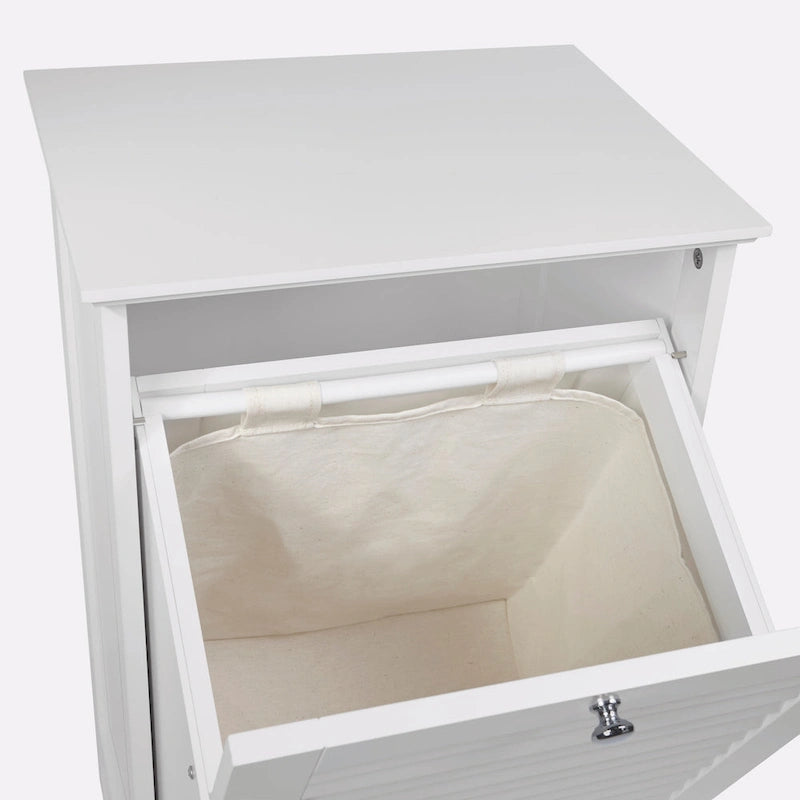 Tilt-Out Laundry Hamper Cabinet with Removable Cloth Storage Bag - White