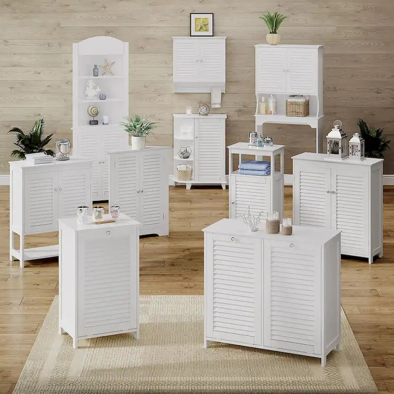 Tilt-Out Laundry Hamper Cabinet with Removable Cloth Storage Bag - White