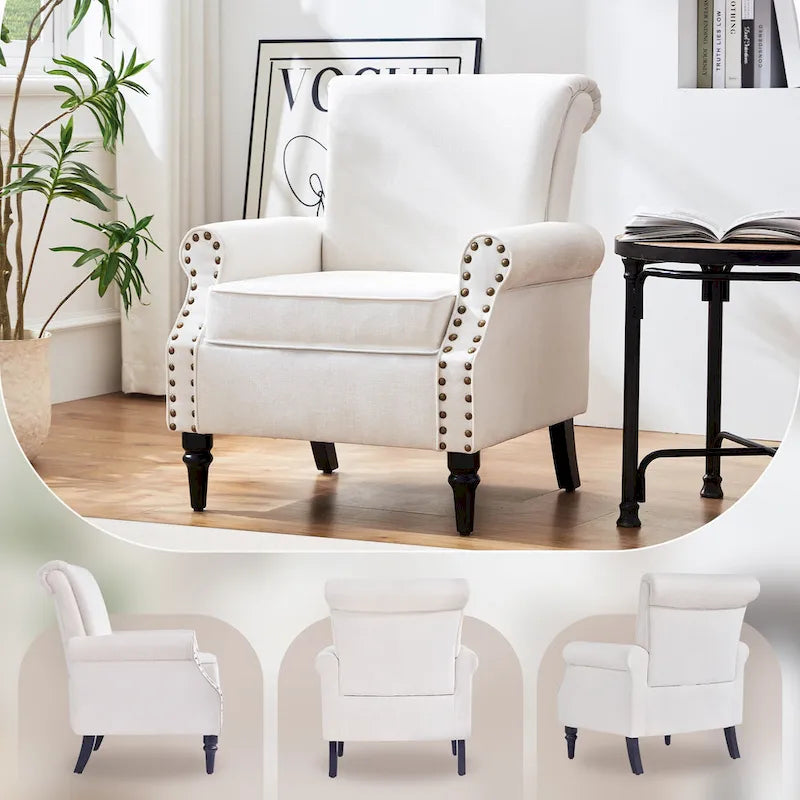 Mid-Century Modern Upholstered Accent chair with Solid Wood Legs