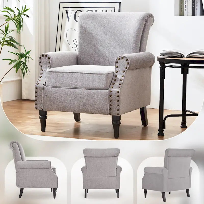 Mid-Century Modern Upholstered Accent chair with Solid Wood Legs