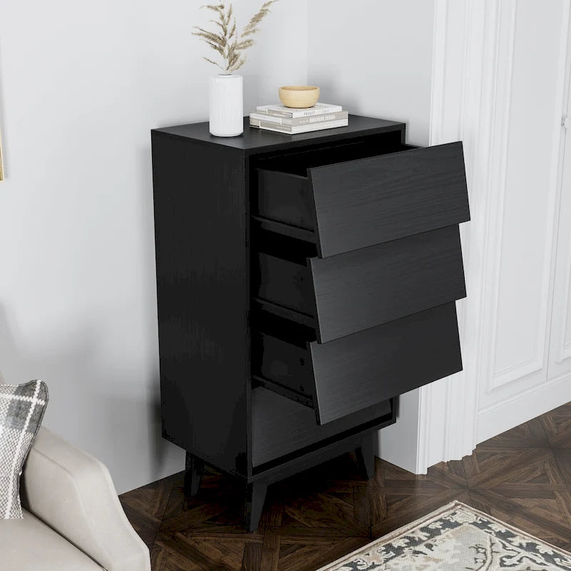 4-drawer Dresser Wood Tall Chest of Drawers for Bedroom Living Room