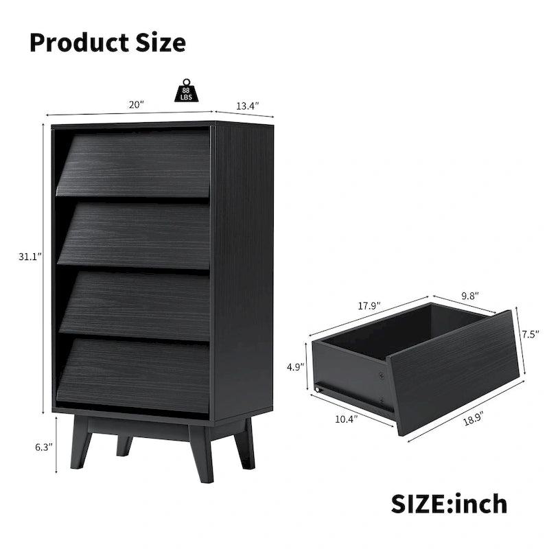 4-drawer Dresser Wood Tall Chest of Drawers for Bedroom Living Room