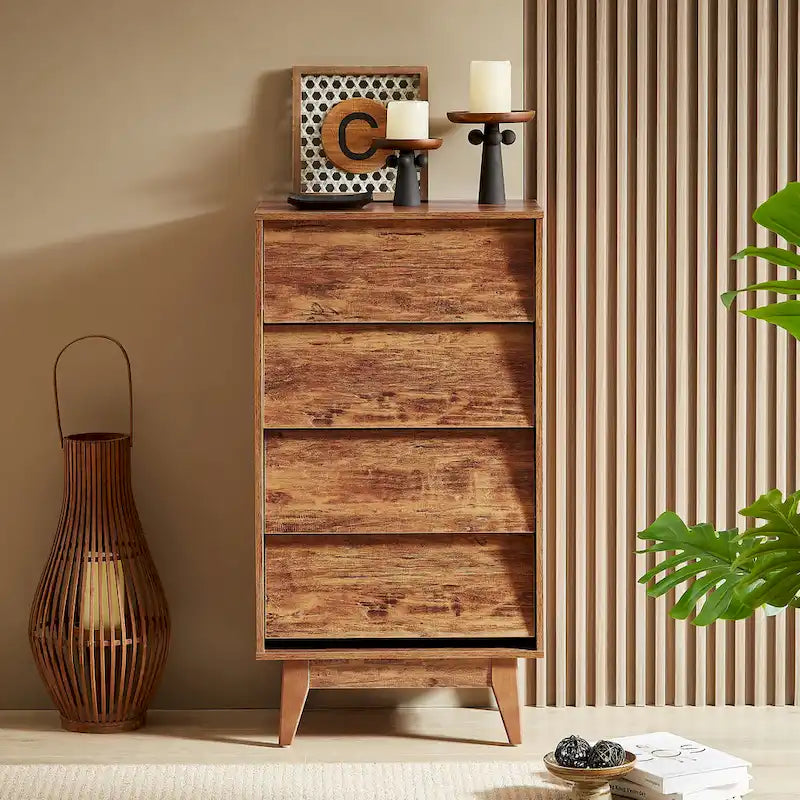 4-drawer Dresser Wood Tall Chest of Drawers for Bedroom Living Room