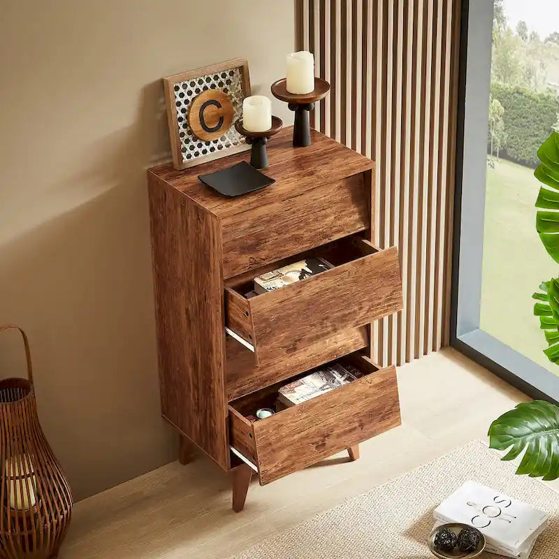 4-drawer Dresser Wood Tall Chest of Drawers for Bedroom Living Room