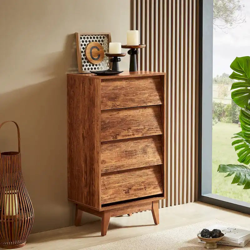 4-drawer Dresser Wood Tall Chest of Drawers for Bedroom Living Room