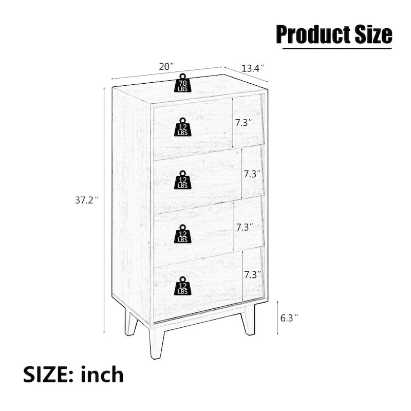 4-drawer Dresser Wood Tall Chest of Drawers for Bedroom Living Room